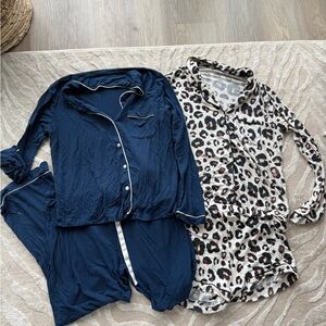 Navy Button-Down Pajama Set & Leopard Print Sleep Set